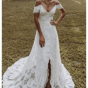 Lace Off Shoulder Dress With Slit New With Tags